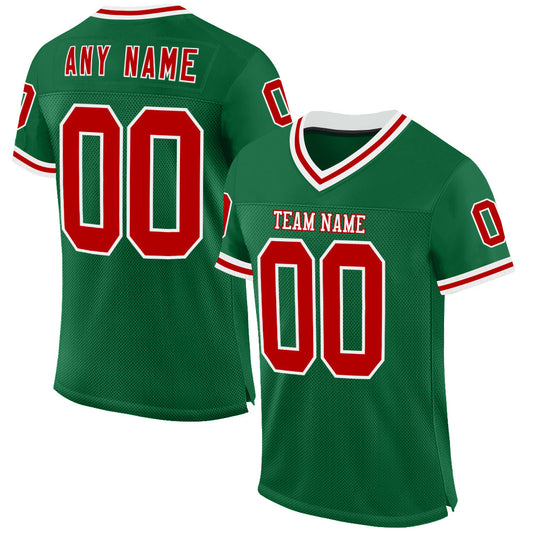 Custom Kelly Green Red-White Mesh Authentic Throwback Football Jersey - Main View
