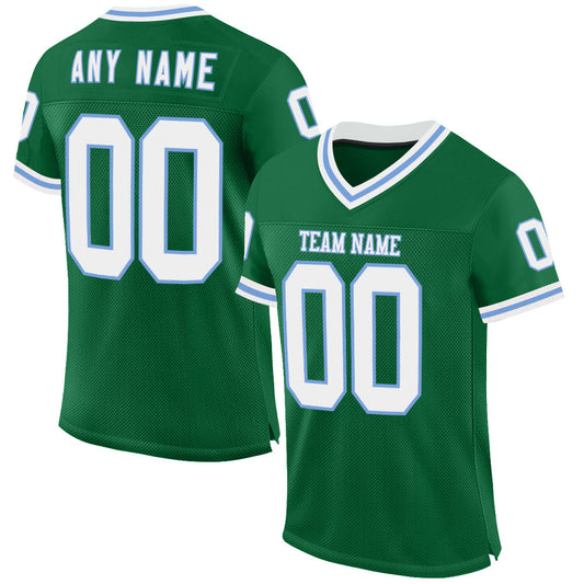 Custom Kelly Green White-Light Blue Mesh Authentic Throwback Football Jersey - Main View