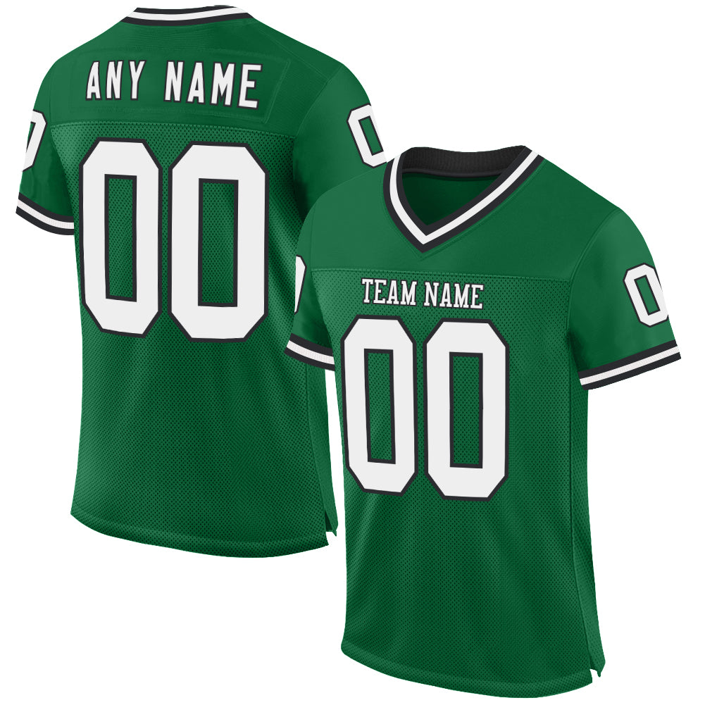 Custom Kelly Green White-Black Mesh Authentic Throwback Football Jersey - Main View