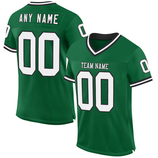 Custom Kelly Green White-Black Mesh Authentic Throwback Football Jersey - Main View
