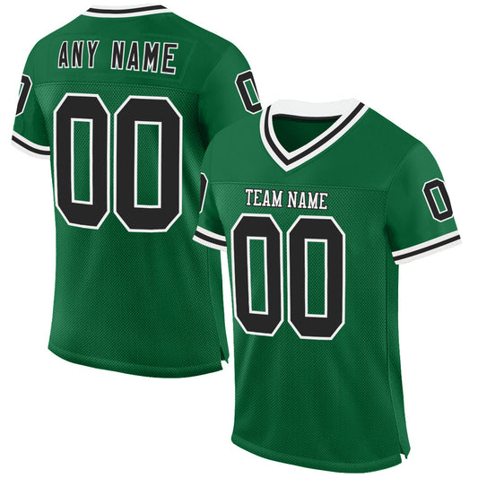 Custom Kelly Green Black-White Mesh Authentic Throwback Football Jersey - Main View
