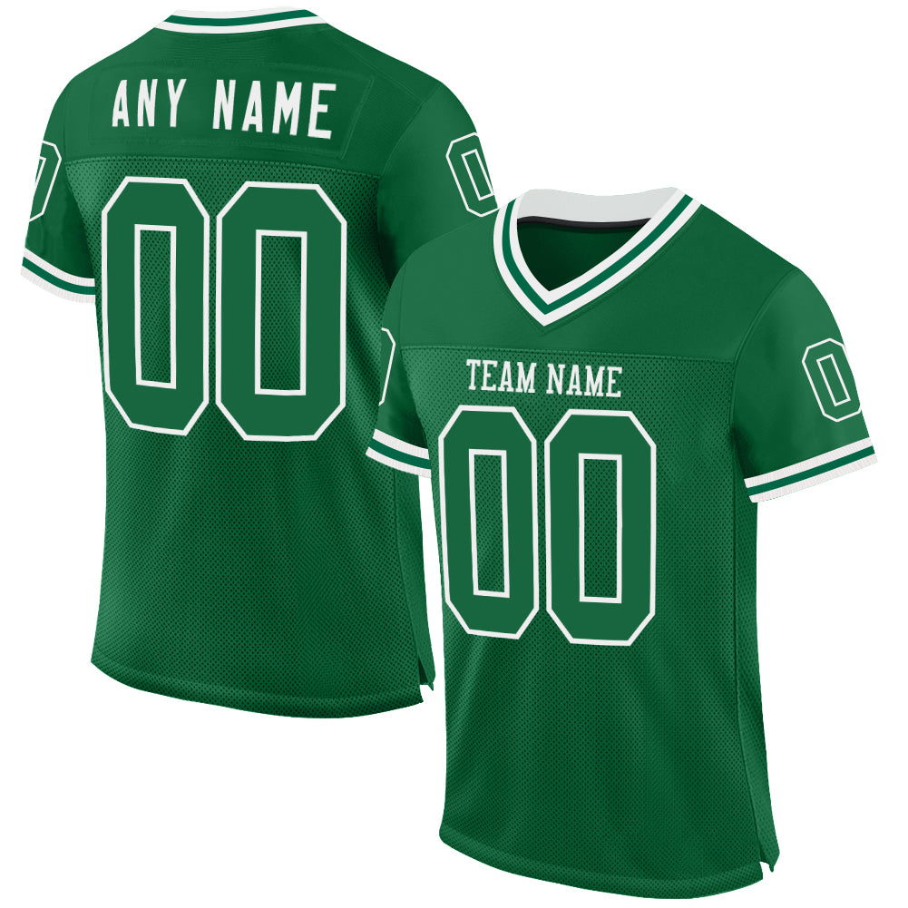 Custom Kelly Green White Mesh Authentic Throwback Football Jersey - Main View