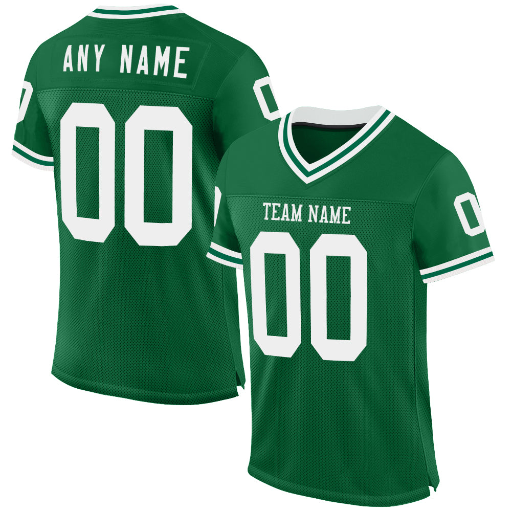 Custom Kelly Green White Mesh Authentic Throwback Football Jersey - Main View