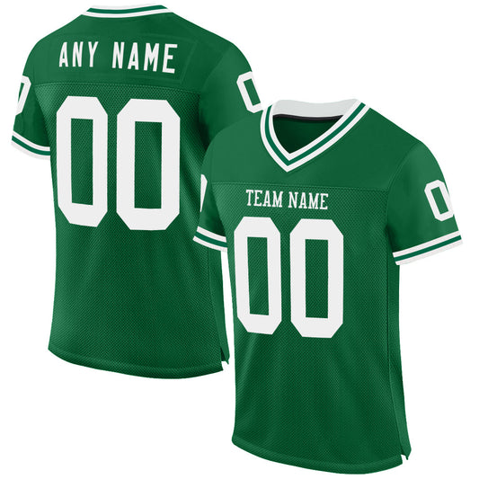 Custom Kelly Green White Mesh Authentic Throwback Football Jersey - Main View