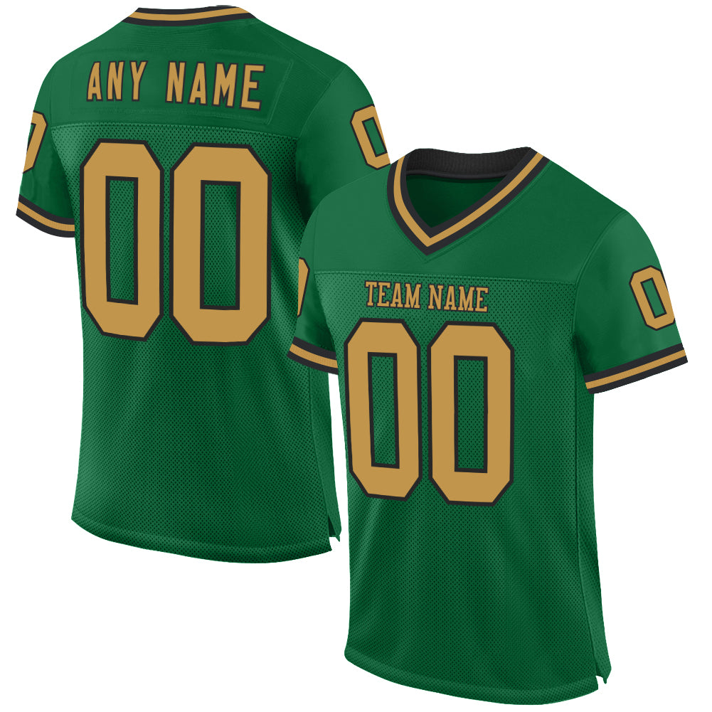 Custom Kelly Green Old Gold-Black Mesh Authentic Throwback Football Jersey - Main View