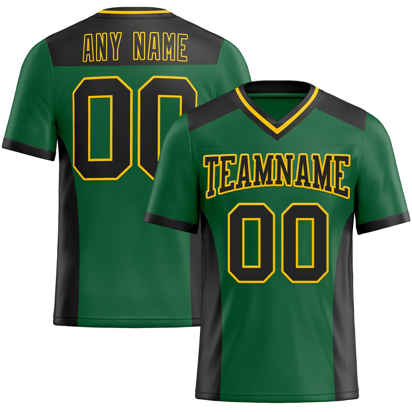 Custom Kelly Green Black-Yellow Authentic Football Jersey - Main View