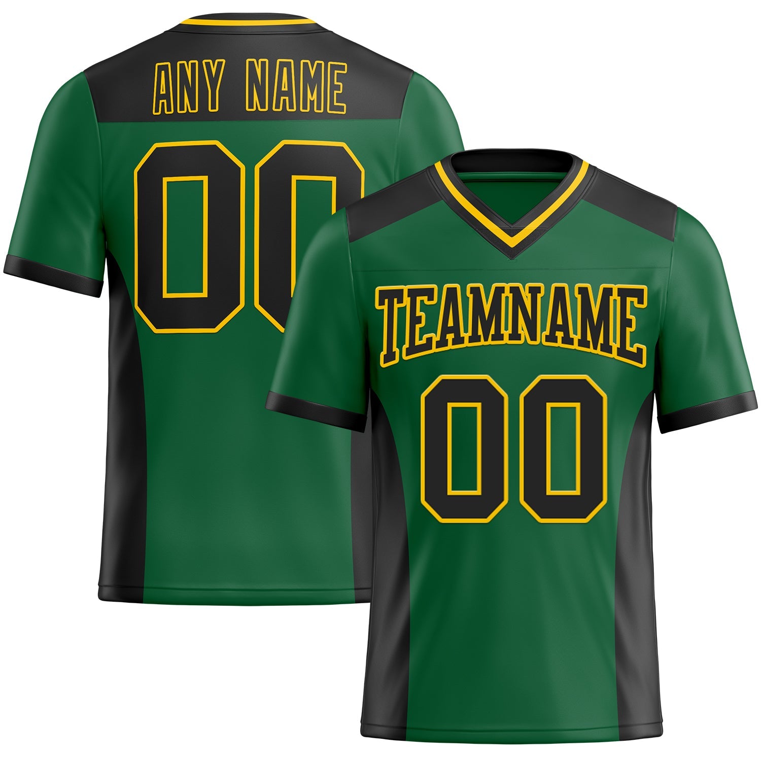 Custom Kelly Green Black-Yellow Authentic Football Jersey - Main View