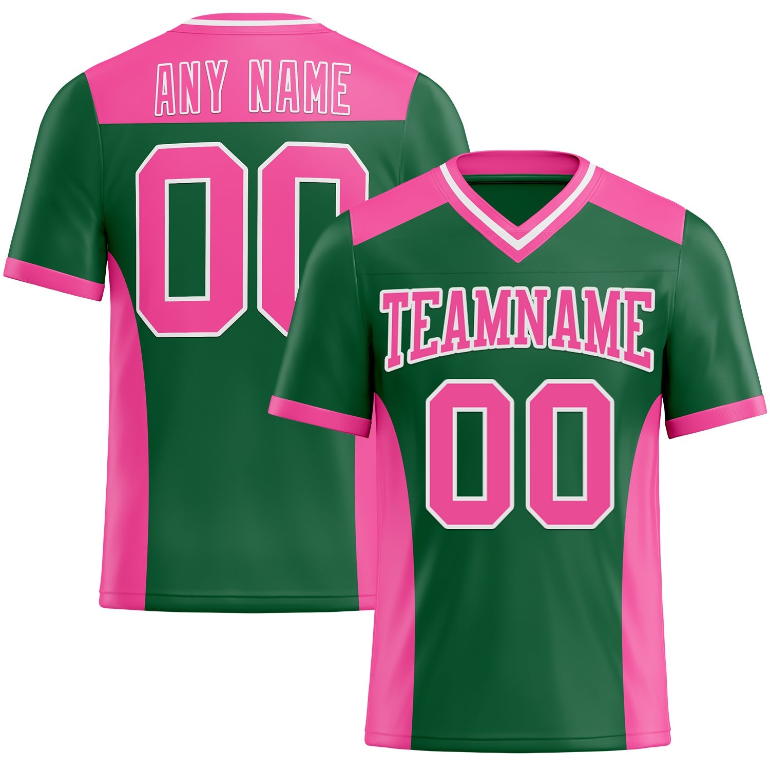 Custom Kelly Green Pink-White Authentic Football Jersey - Main View
