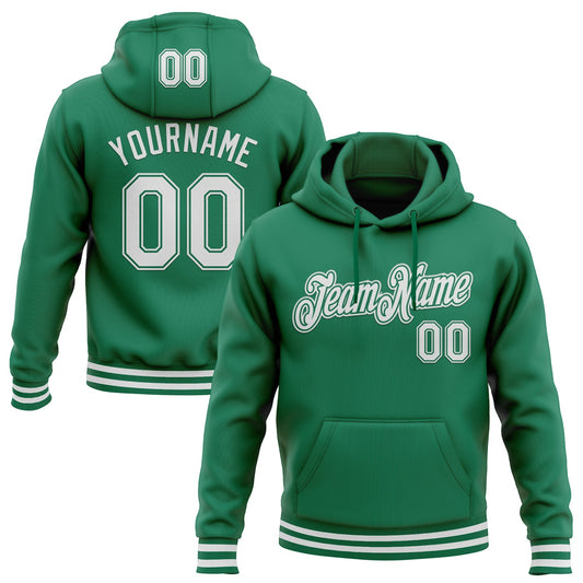 Custom Stitched Kelly Green White Sports Pullover Sweatshirt Hoodie - Main View