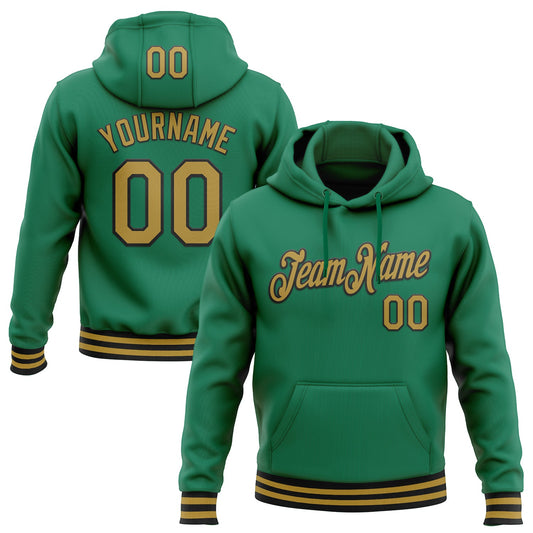 Custom Stitched Kelly Green Old Gold-Black Sports Pullover Sweatshirt Hoodie - Main View