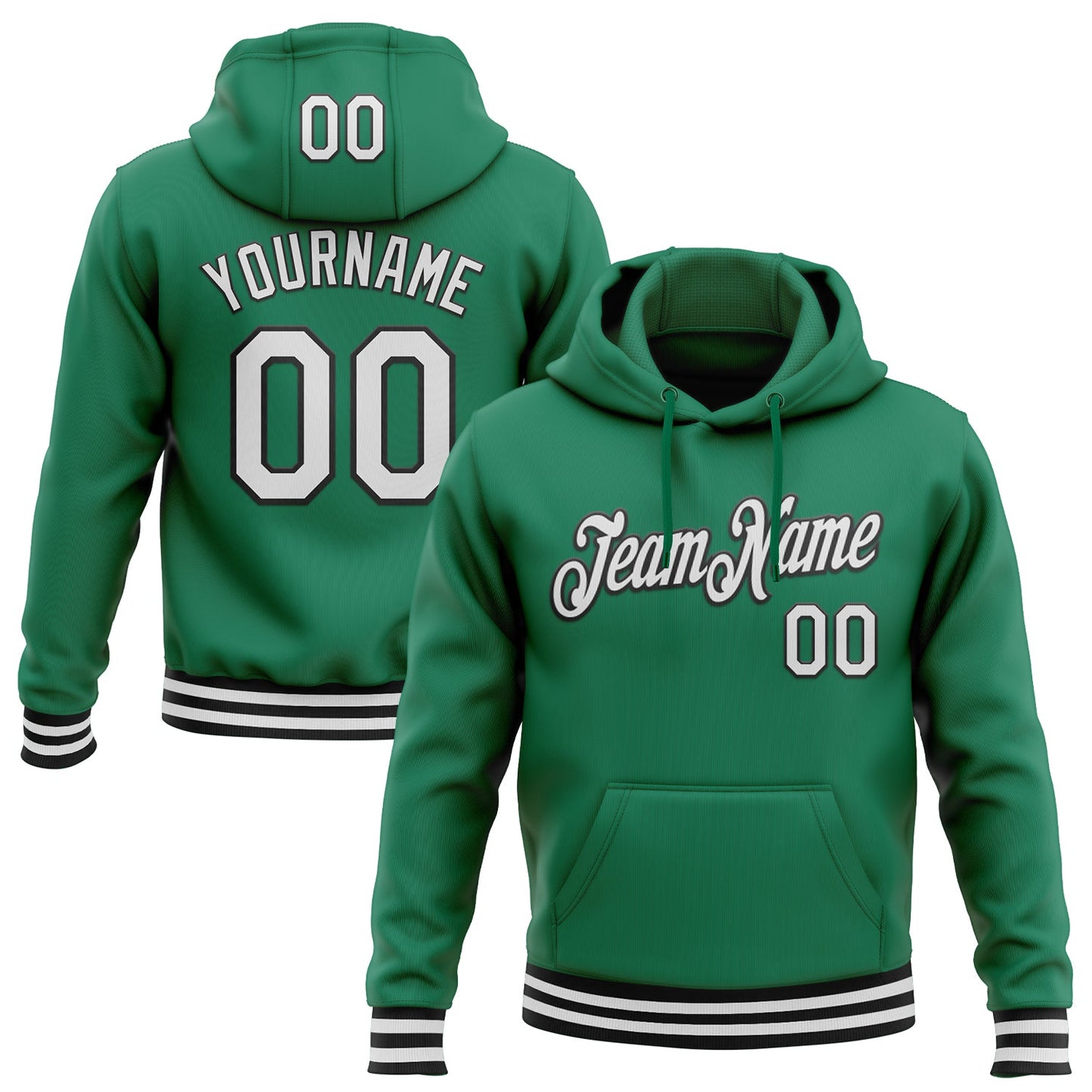 Custom Stitched Kelly Green White-Black Sports Pullover Sweatshirt Hoodie - Main View