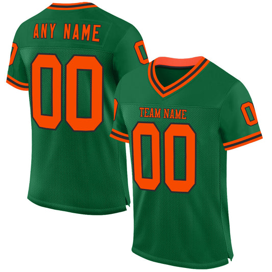 Custom Kelly Green Orange-Black Mesh Authentic Throwback Football Jersey - Main View