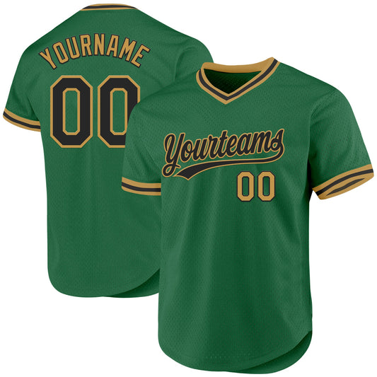 Custom Kelly Green Black-Old Gold Authentic Throwback Baseball Jersey - Main View