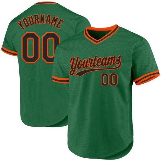Custom Kelly Green Black-Orange Authentic Throwback Baseball Jersey - Main View
