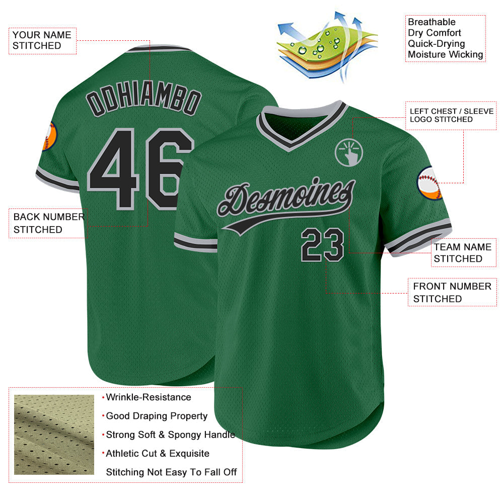 Custom Kelly Green Black-Gray Authentic Throwback Baseball Jersey view 3