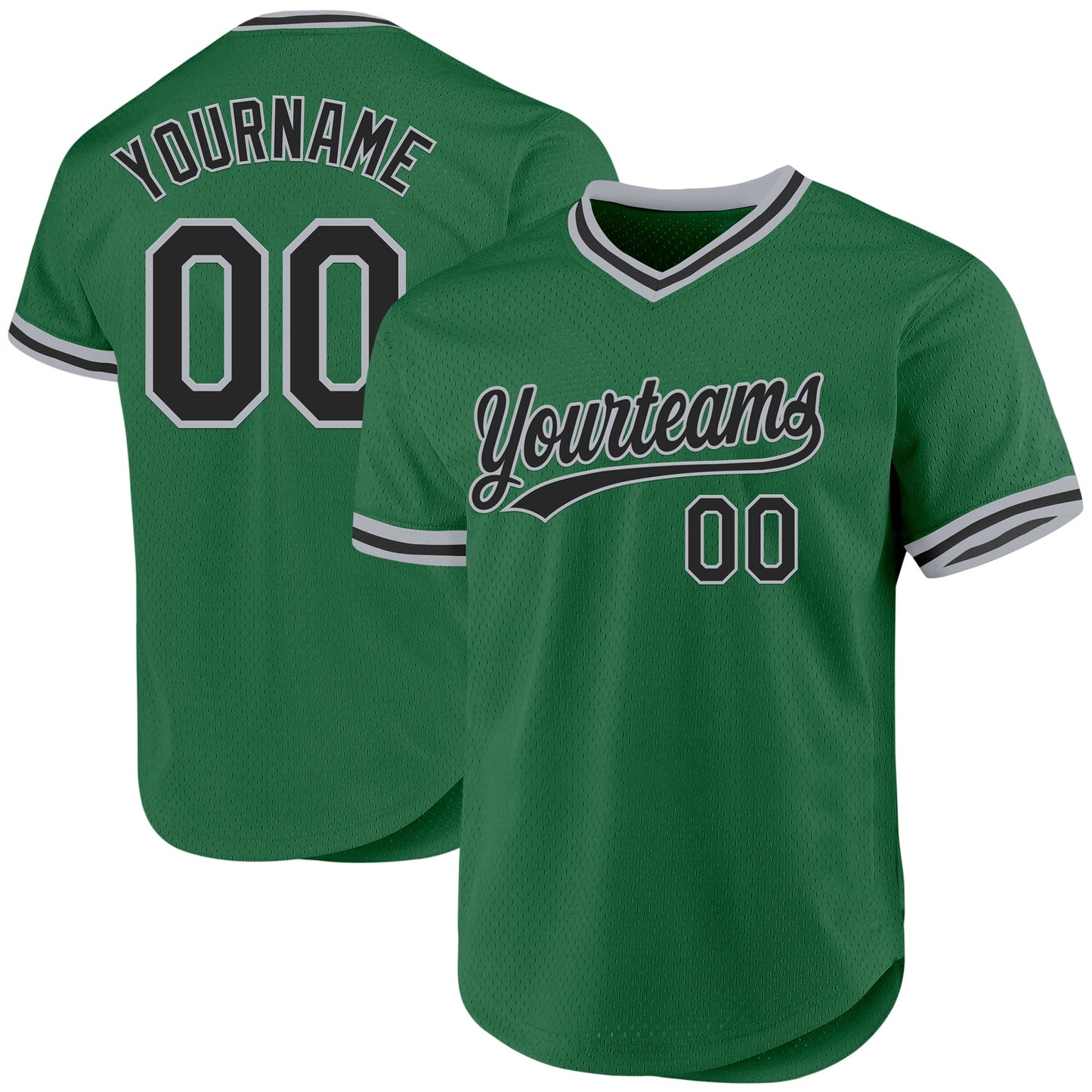 Custom Kelly Green Black-Gray Authentic Throwback Baseball Jersey - Main View