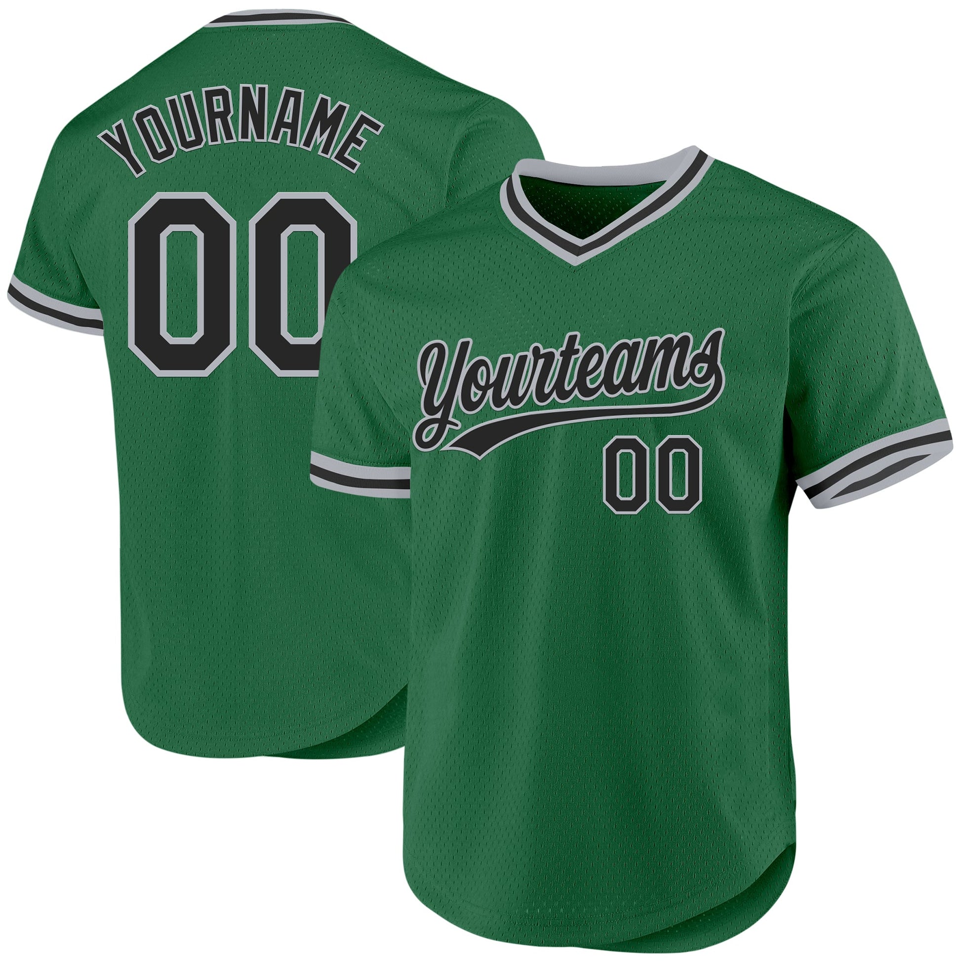 Custom Kelly Green Black-Gray Authentic Throwback Baseball Jersey - Main View