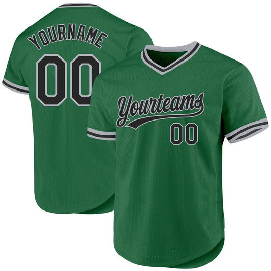 Custom Kelly Green Black-Gray Authentic Throwback Baseball Jersey - Main View