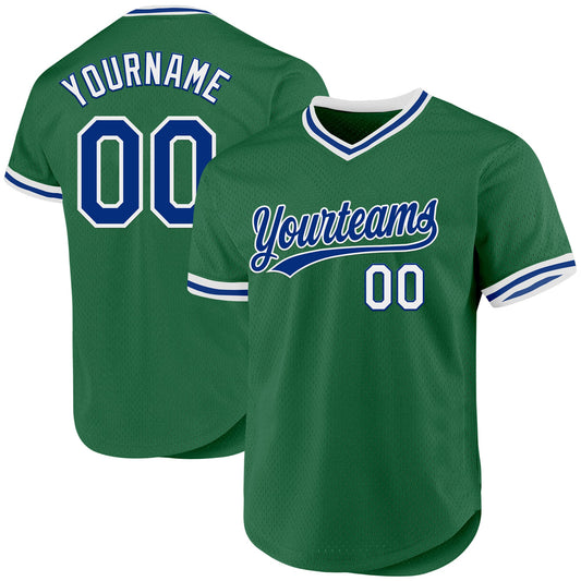 Custom Kelly Green Royal-White Authentic Throwback Baseball Jersey - Main View