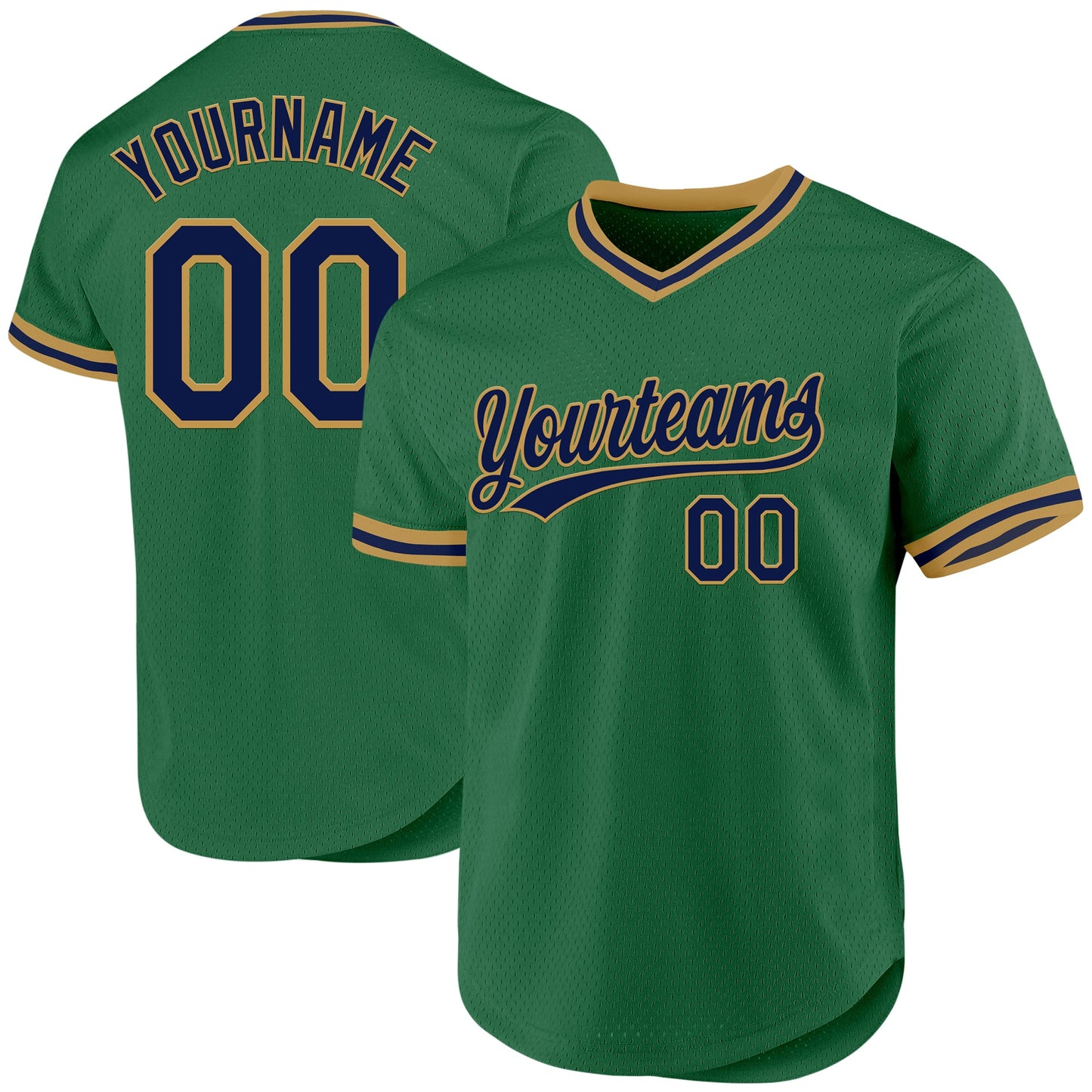 Custom Kelly Green Navy-Old Gold Authentic Throwback Baseball Jersey - Main View