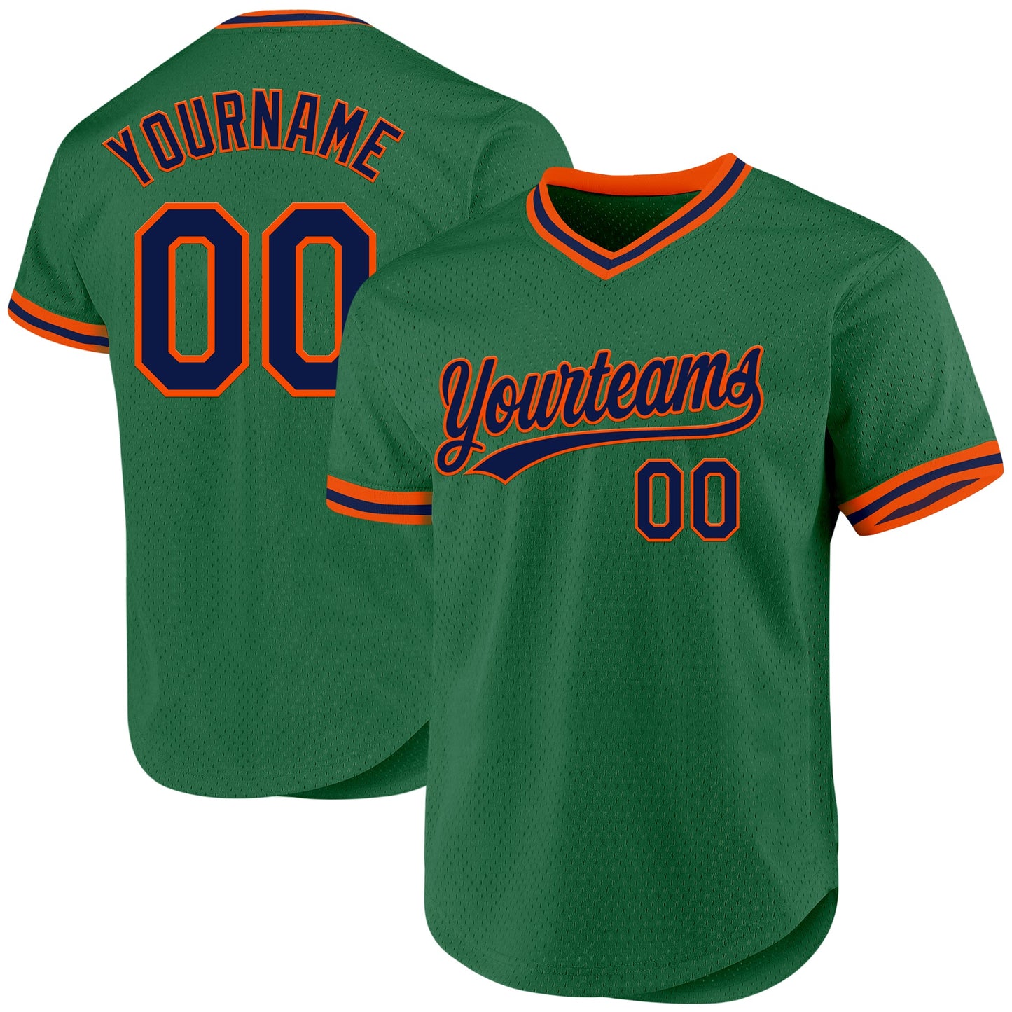 Custom Kelly Green Navy-Orange Authentic Throwback Baseball Jersey - Main View