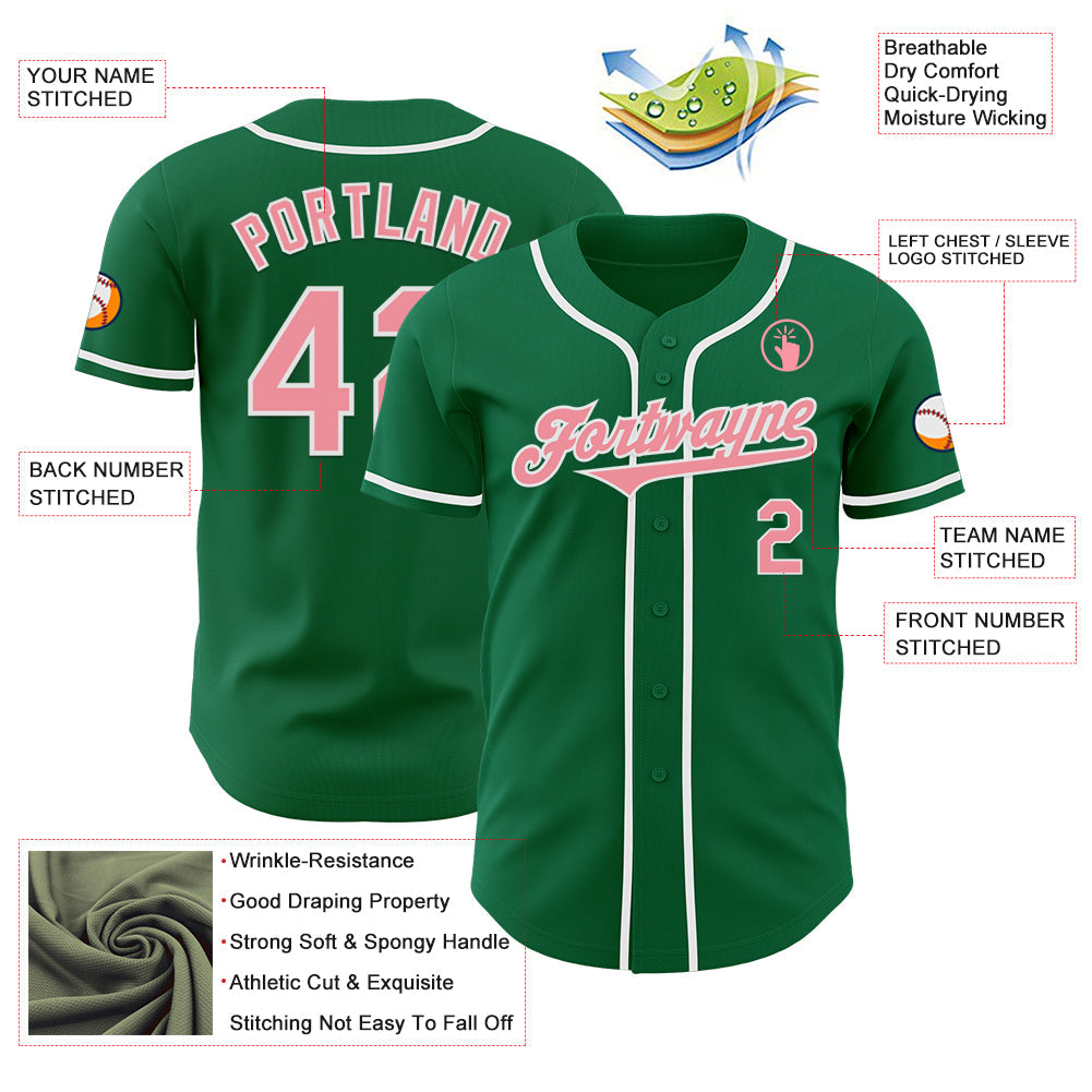 Custom Kelly Green Medium Pink-White Authentic Baseball Jersey view 3