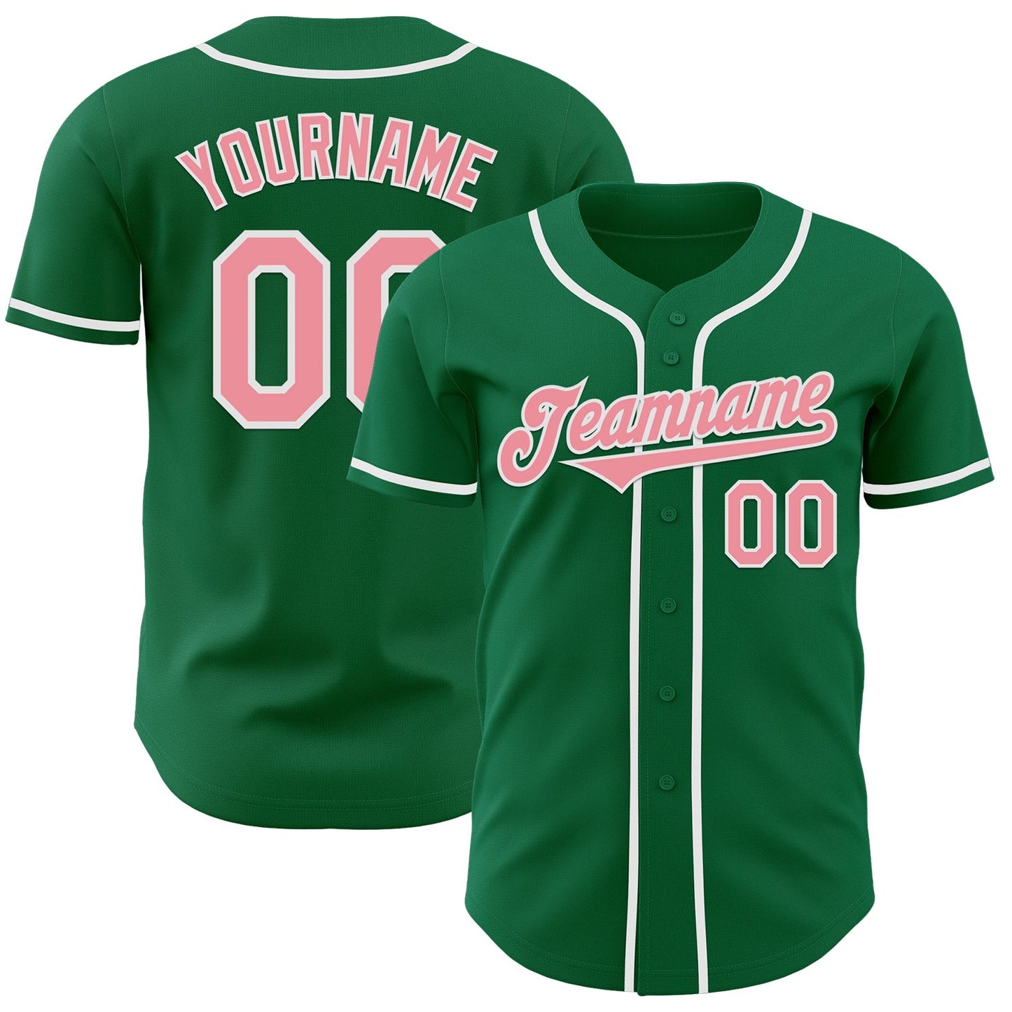 Custom Kelly Green Medium Pink-White Authentic Baseball Jersey - Main View