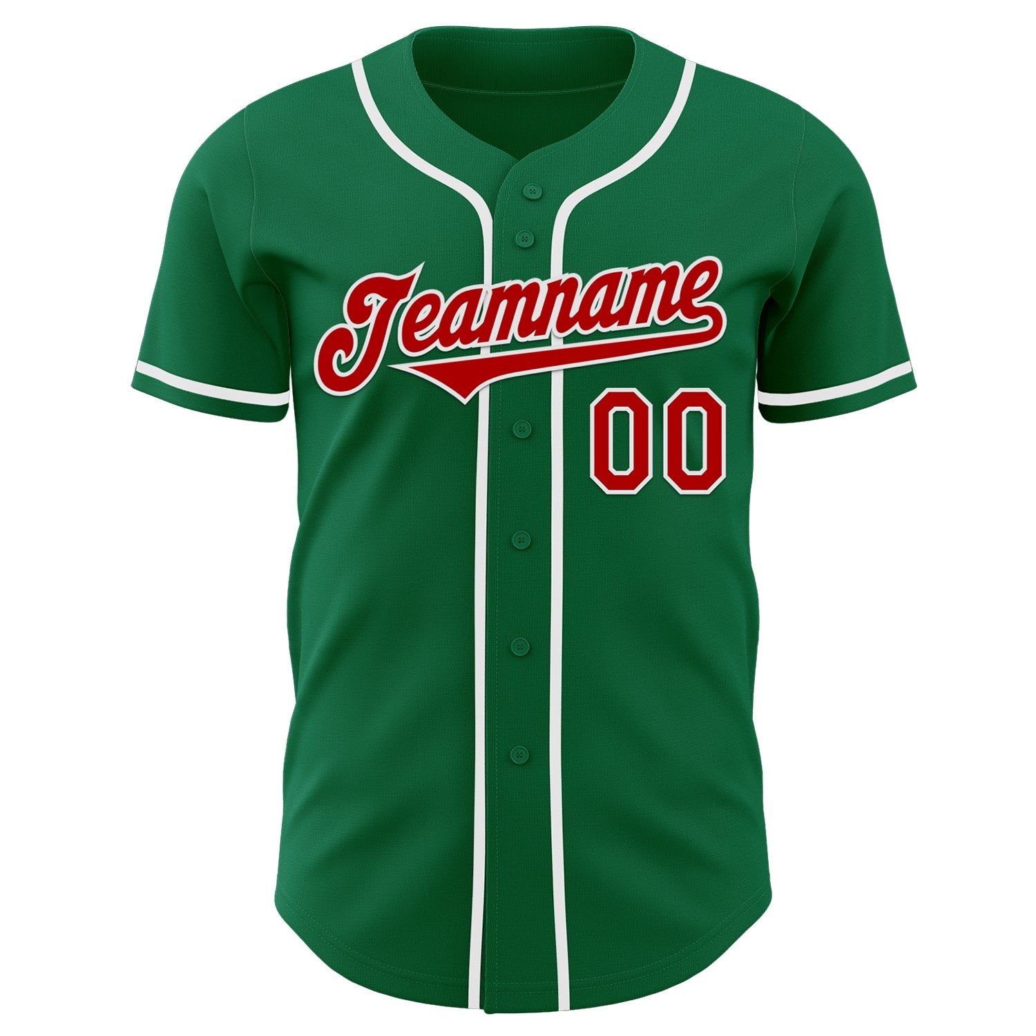 Custom Kelly Green Red-White Authentic Baseball Jersey view 2