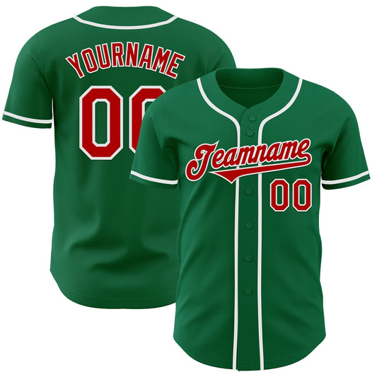 Custom Kelly Green Red-White Authentic Baseball Jersey - Main View