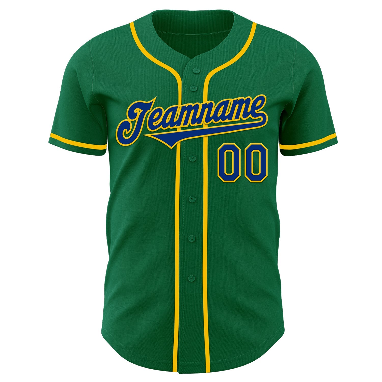 Custom Kelly Green Royal-Yellow Authentic Baseball Jersey view 2