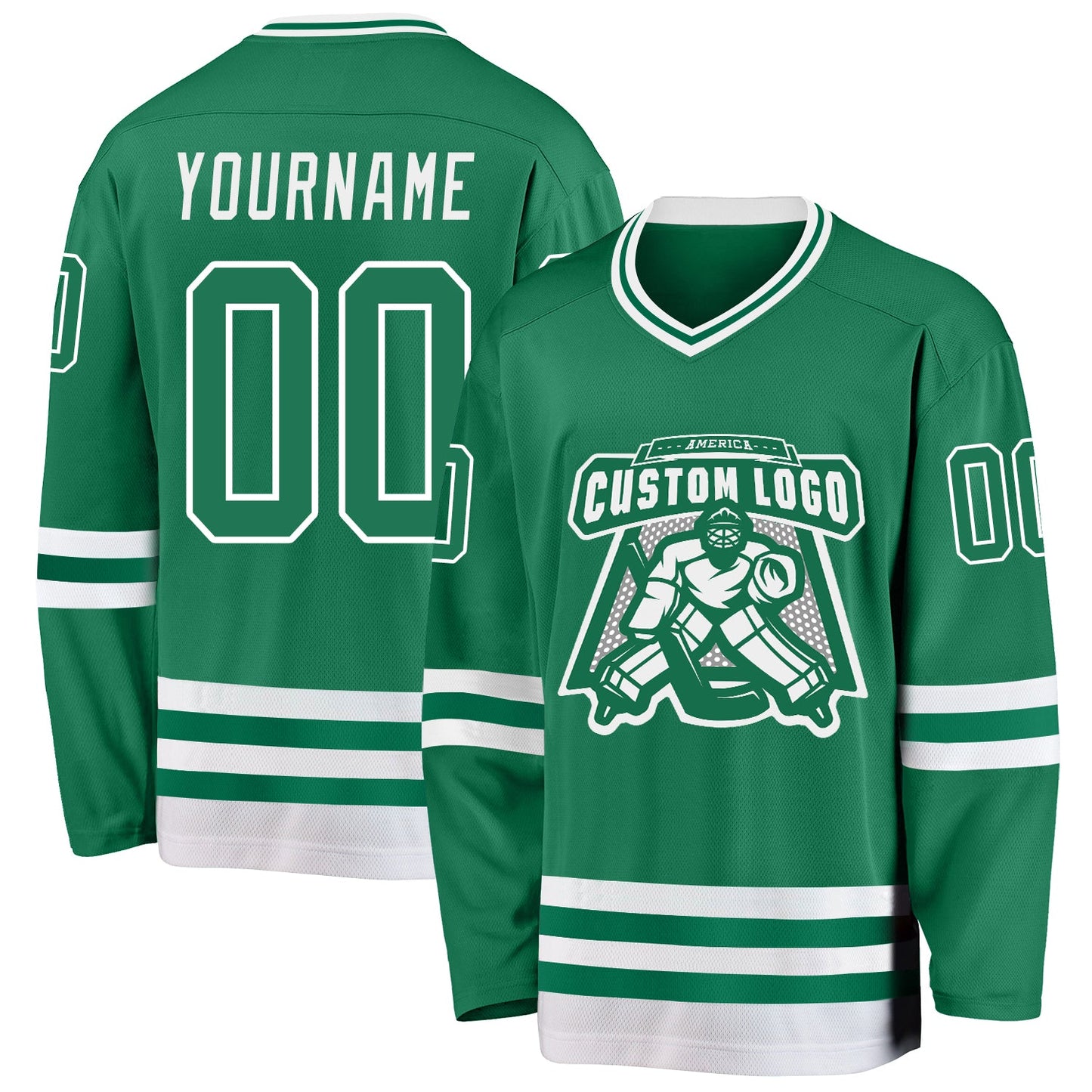 Custom Kelly Green White Hockey Jersey view 2