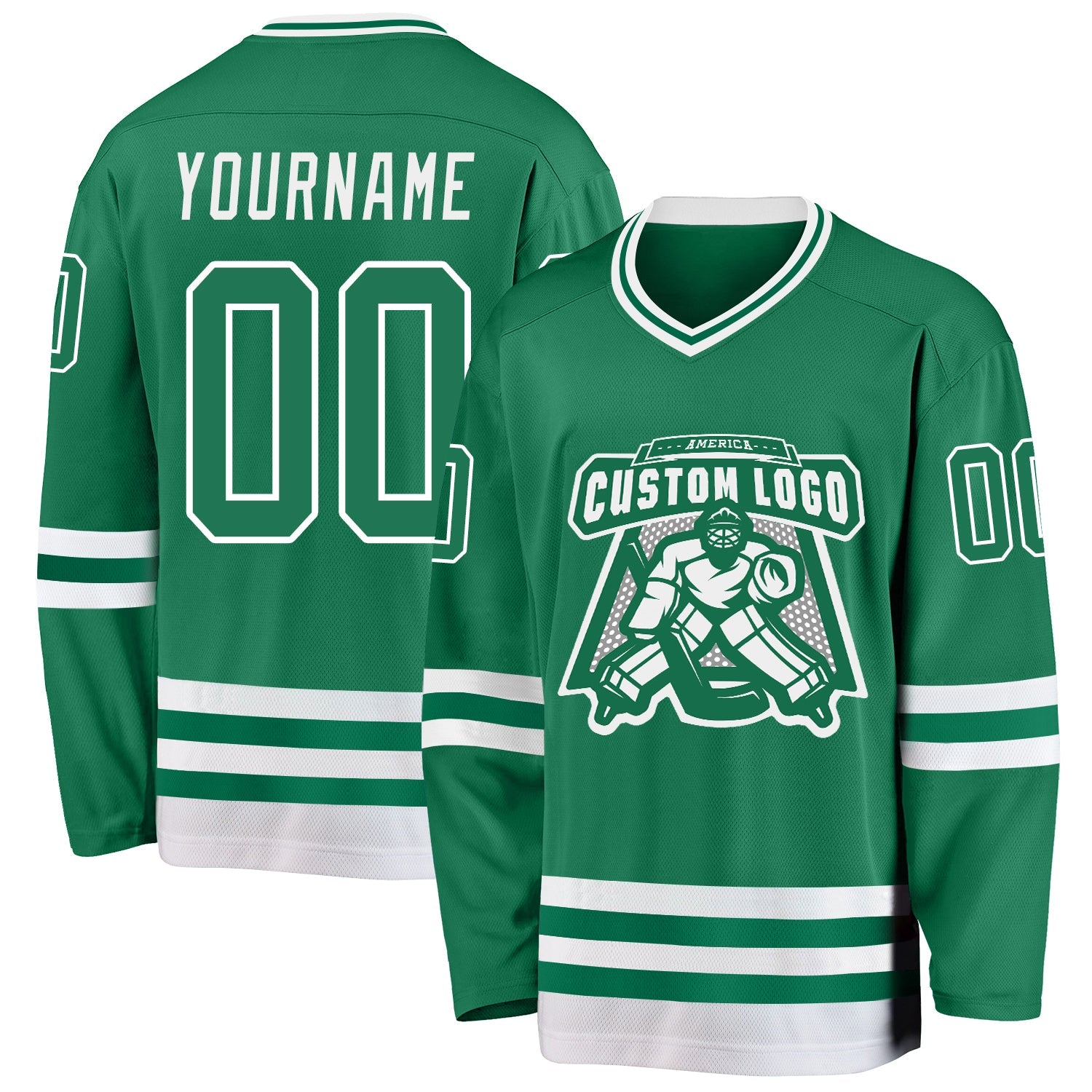 Custom Kelly Green White Hockey Jersey view 2