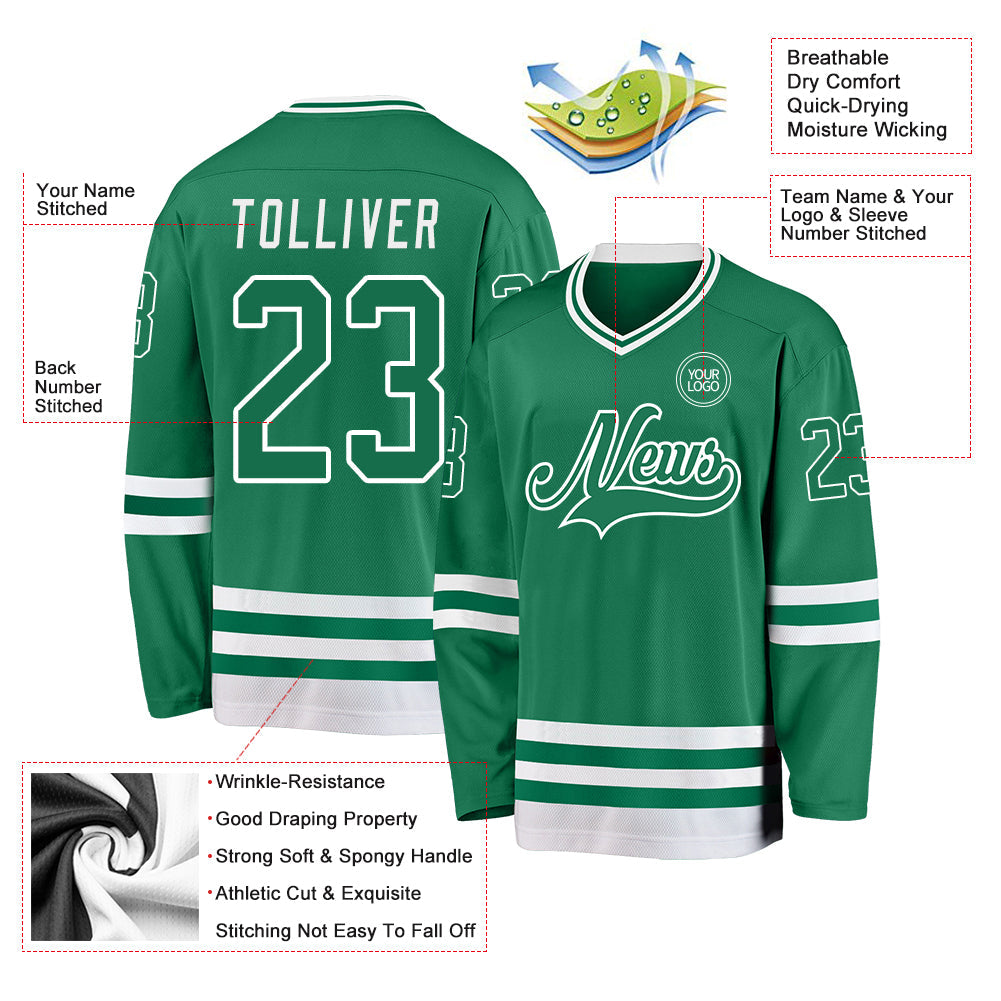 Custom Kelly Green White Hockey Jersey view 3