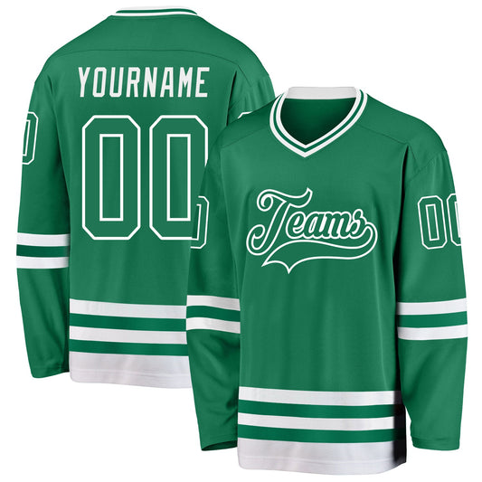 Custom Kelly Green White Hockey Jersey - Main View