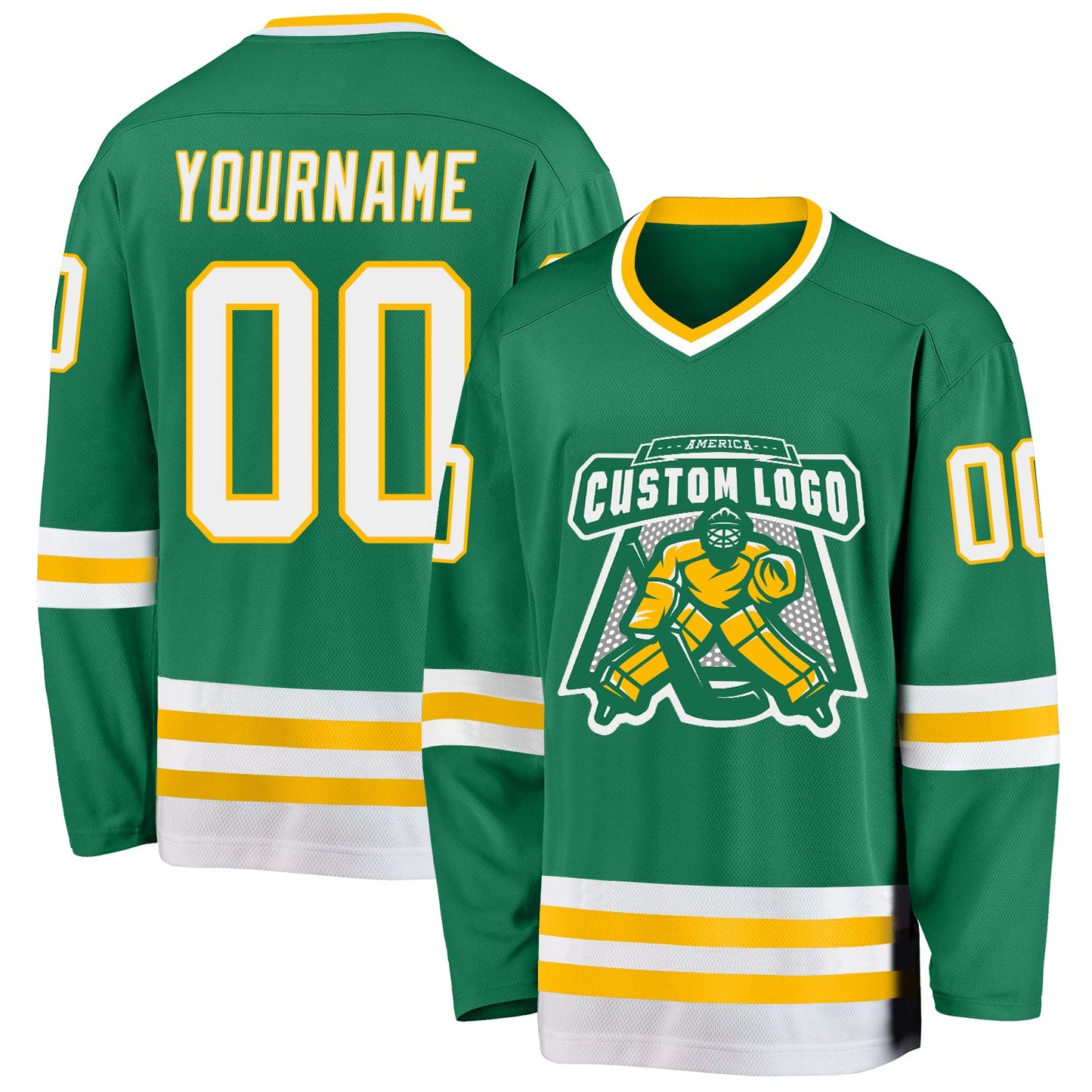 Custom Kelly Green White-Gold Hockey Jersey view 2