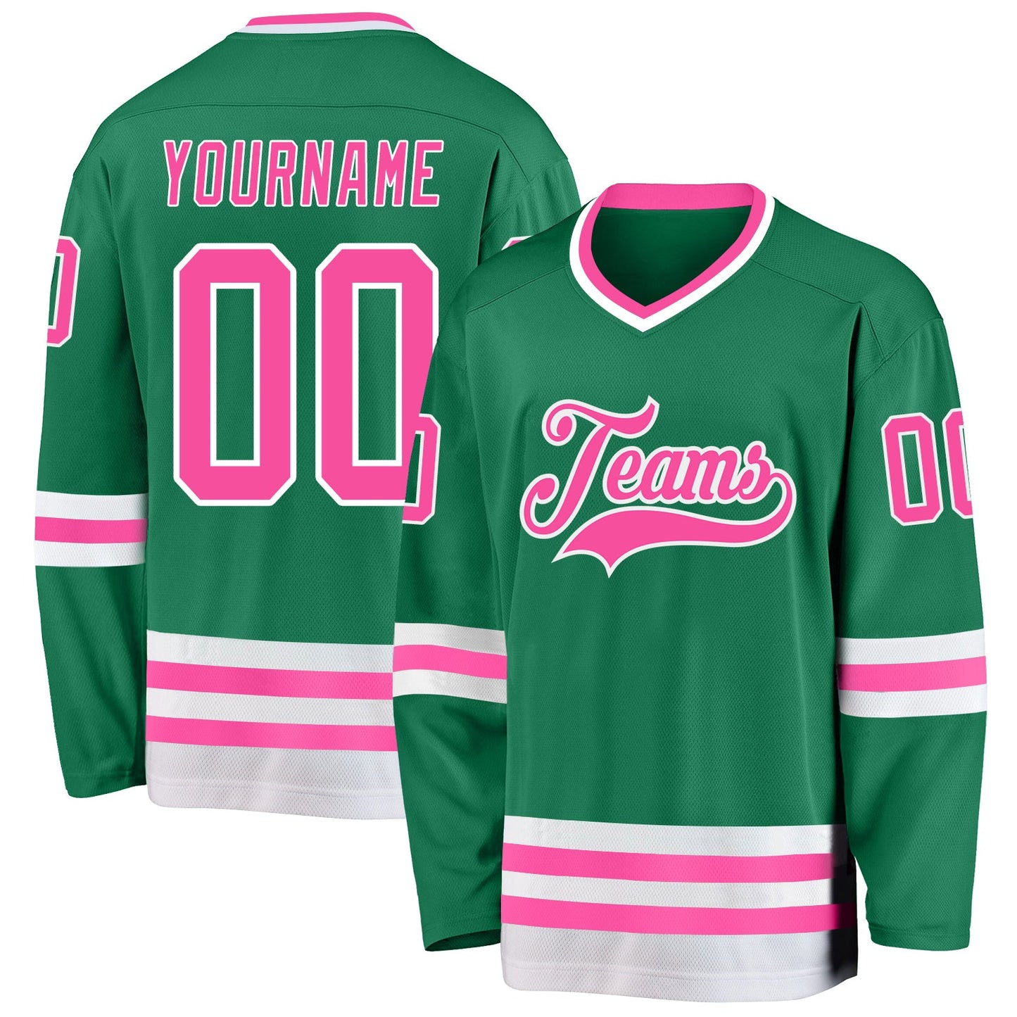 Custom Kelly Green Pink-White Hockey Jersey - Main View