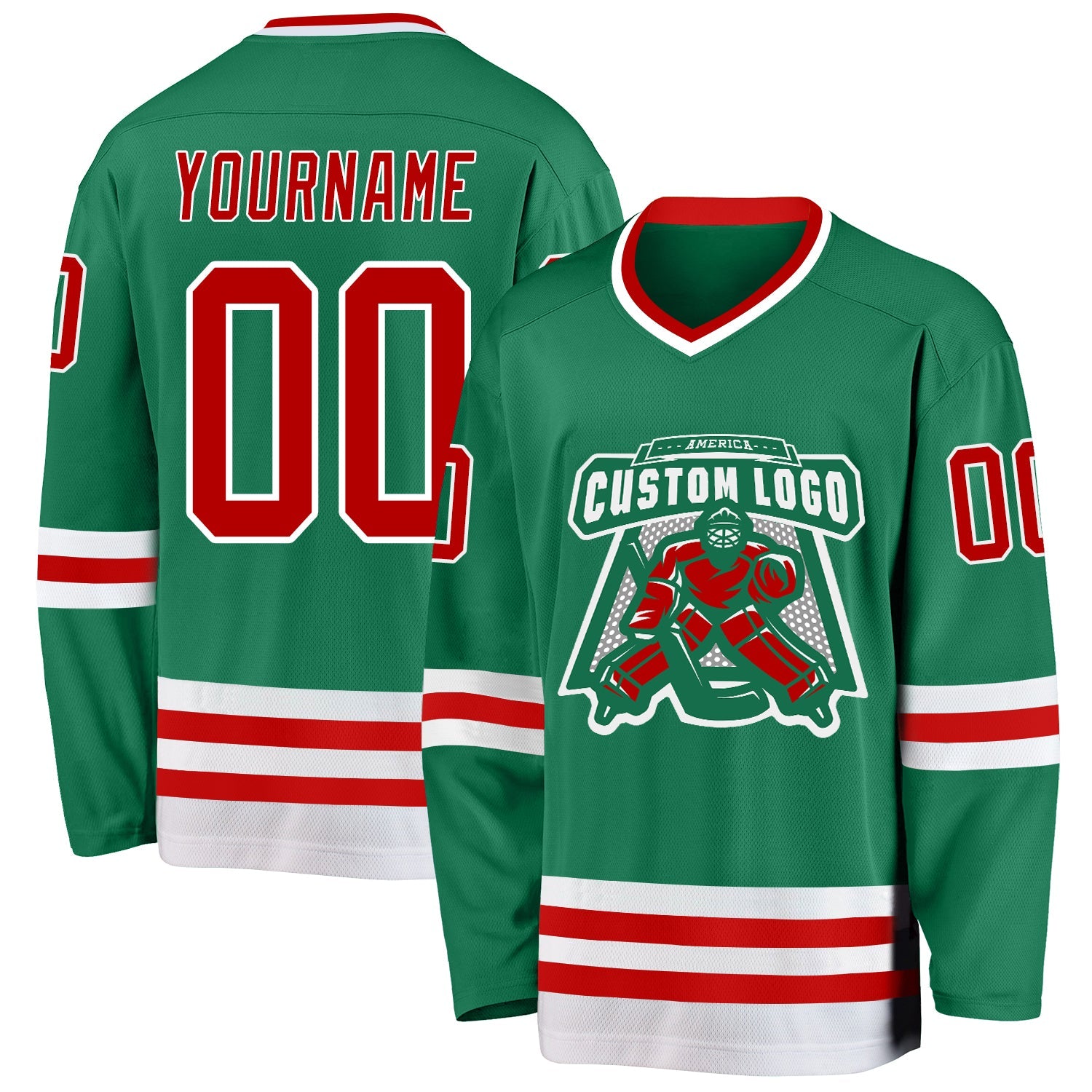 Custom Kelly Green Red-White Hockey Jersey view 2
