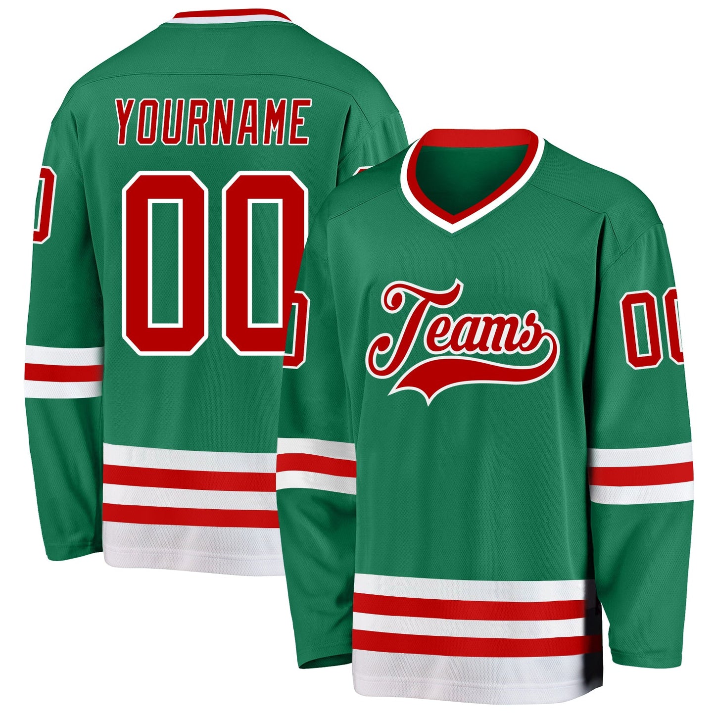 Custom Kelly Green Red-White Hockey Jersey - Main View