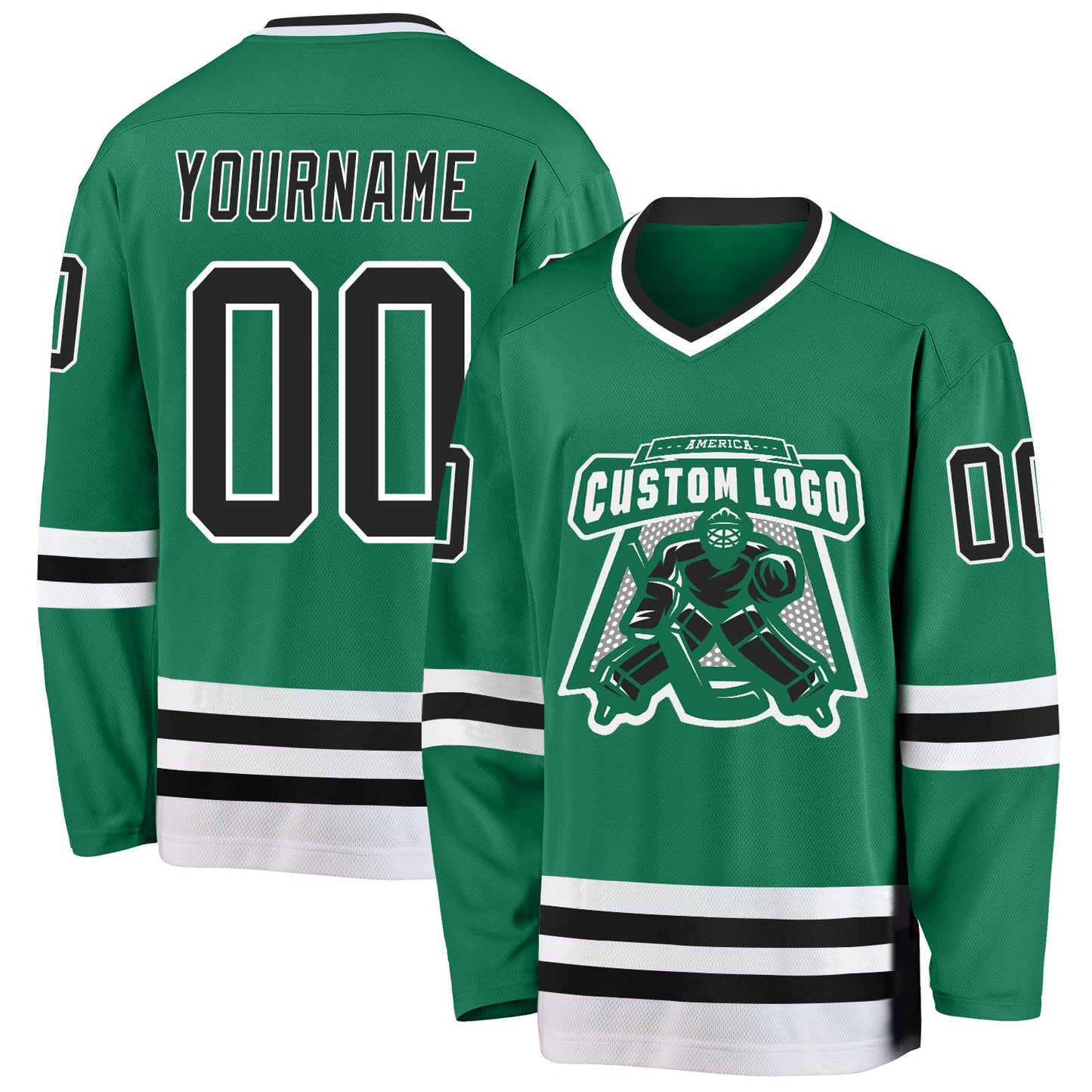 Custom Kelly Green Black-White Hockey Jersey view 2