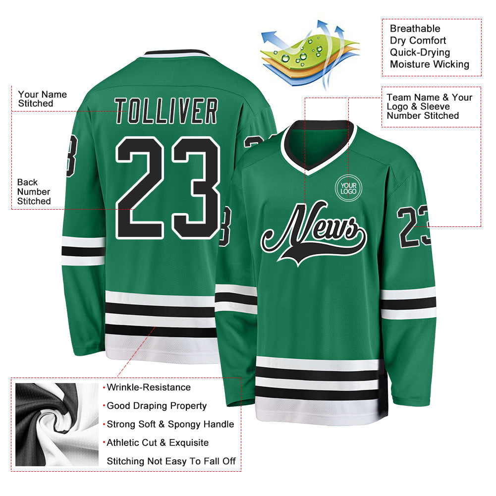 Custom Kelly Green Black-White Hockey Jersey view 3