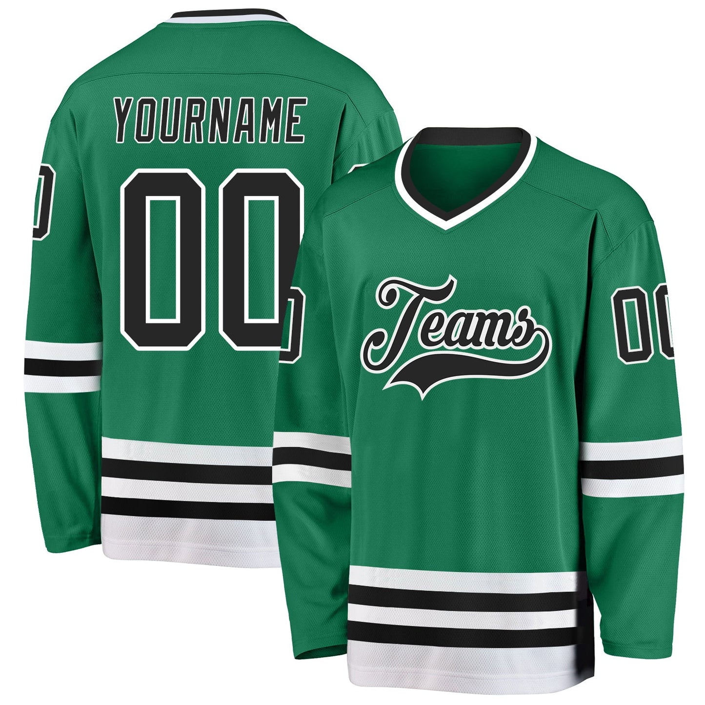 Custom Kelly Green Black-White Hockey Jersey - Main View