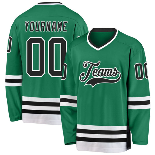 Custom Kelly Green Black-White Hockey Jersey - Main View