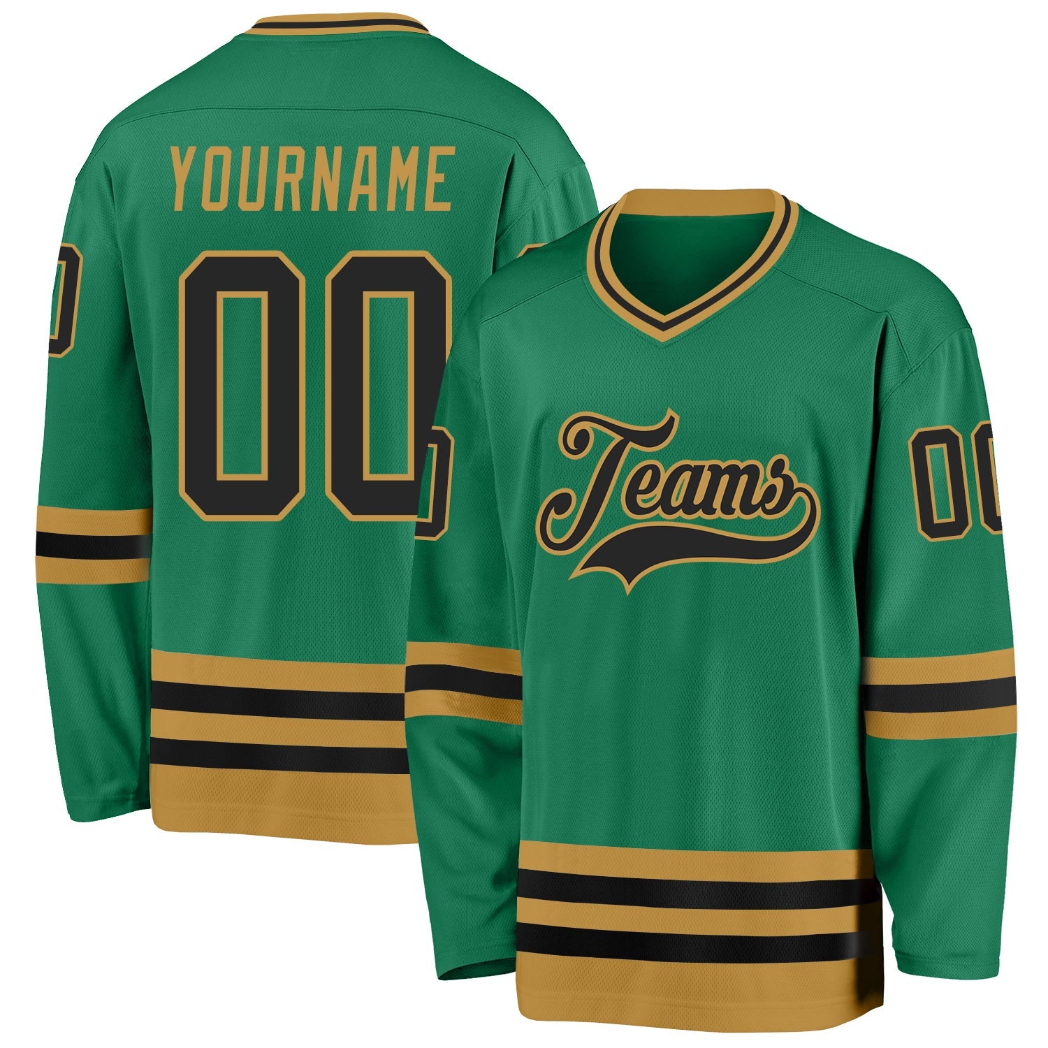 Custom Kelly Green Black-Old Gold Hockey Jersey - Main View