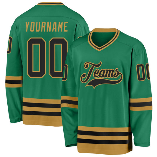 Custom Kelly Green Black-Old Gold Hockey Jersey - Main View
