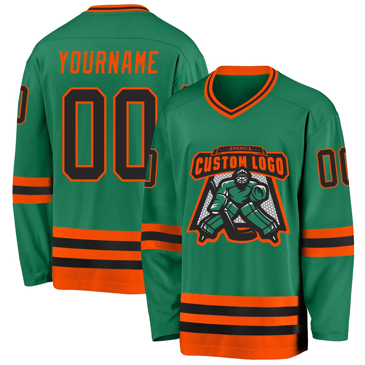 Custom Kelly Green Black-Orange Hockey Jersey view 2