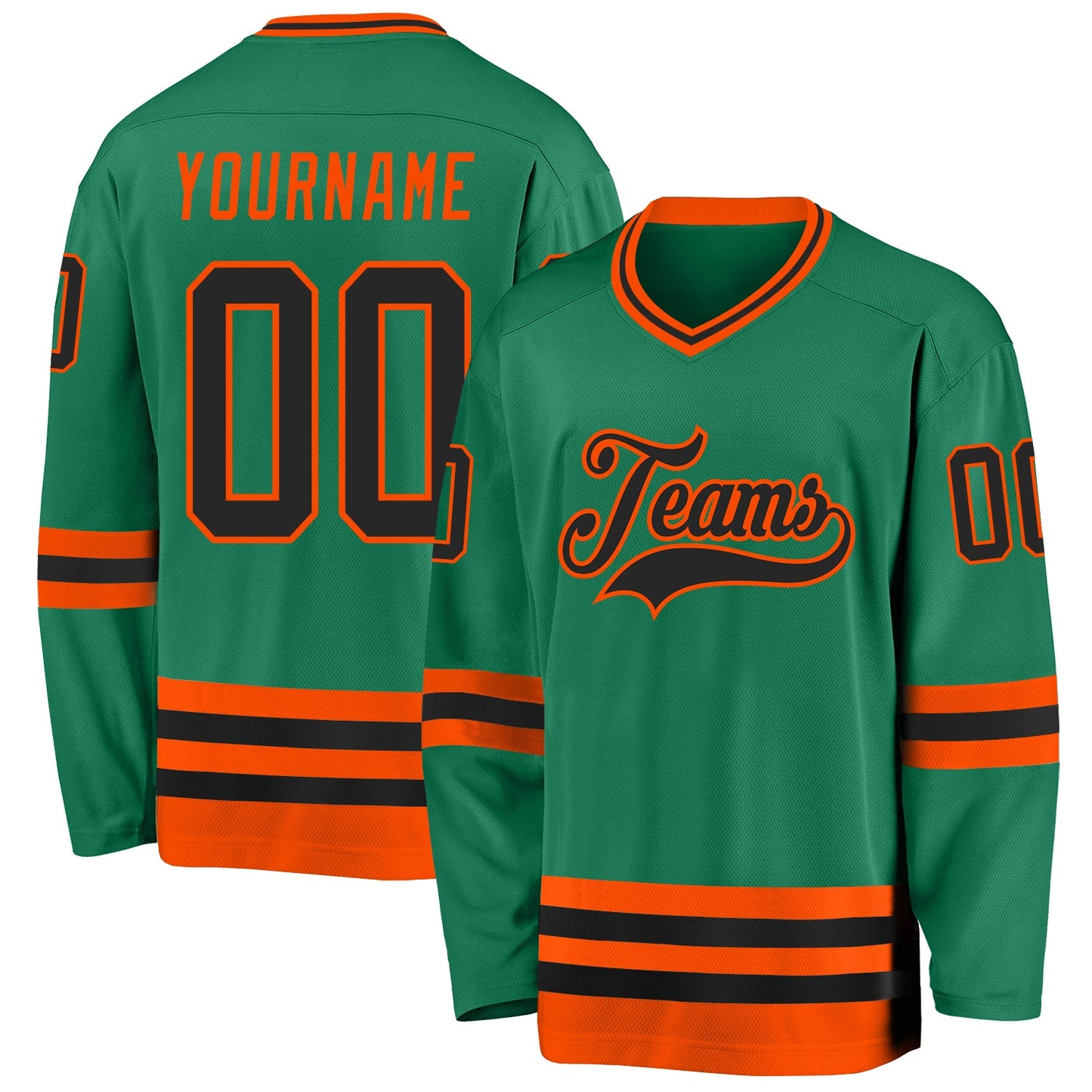 Custom Kelly Green Black-Orange Hockey Jersey - Main View