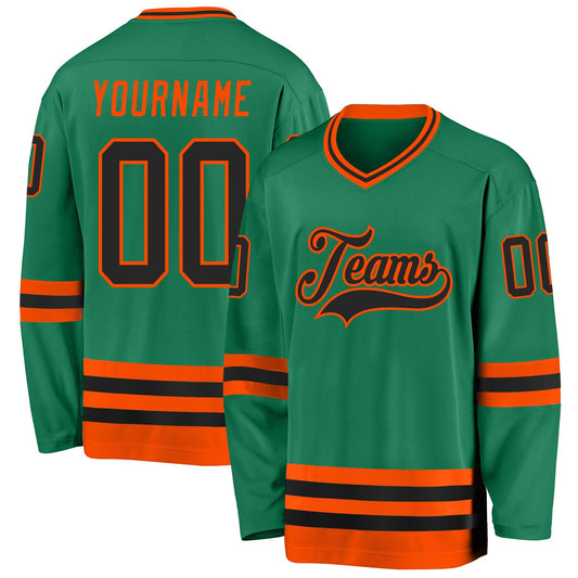 Custom Kelly Green Black-Orange Hockey Jersey - Main View