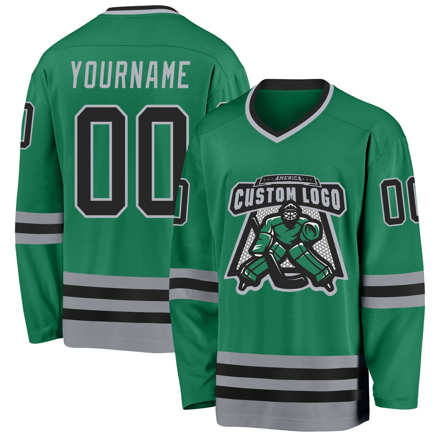 Custom Kelly Green Black-Gray Hockey Jersey view 2