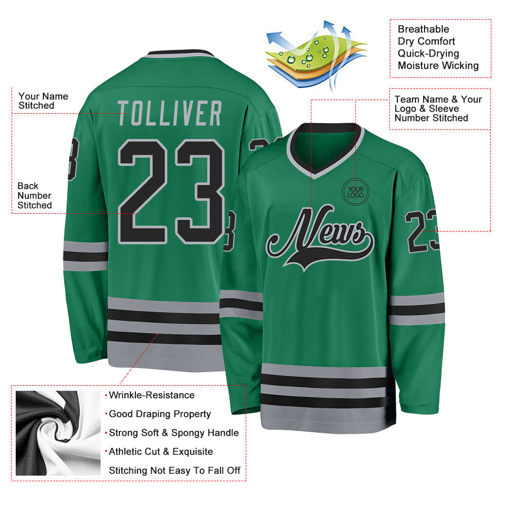 Custom Kelly Green Black-Gray Hockey Jersey view 3