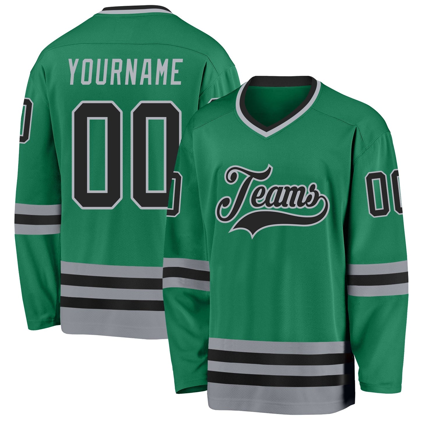 Custom Kelly Green Black-Gray Hockey Jersey - Main View